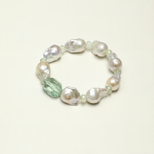 SANSUN Green Fluorite Prehnite Pearl Bracelet - Heart Chakra & Emotional Healing
