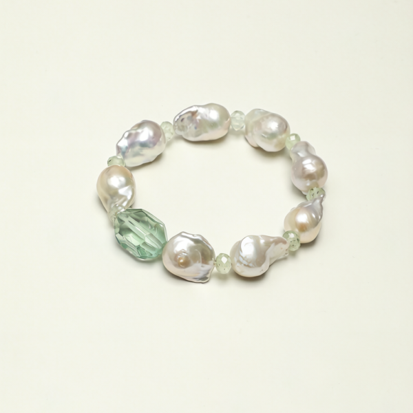 SANSUN Green Fluorite Prehnite Pearl Bracelet - Heart Chakra & Emotional Healing