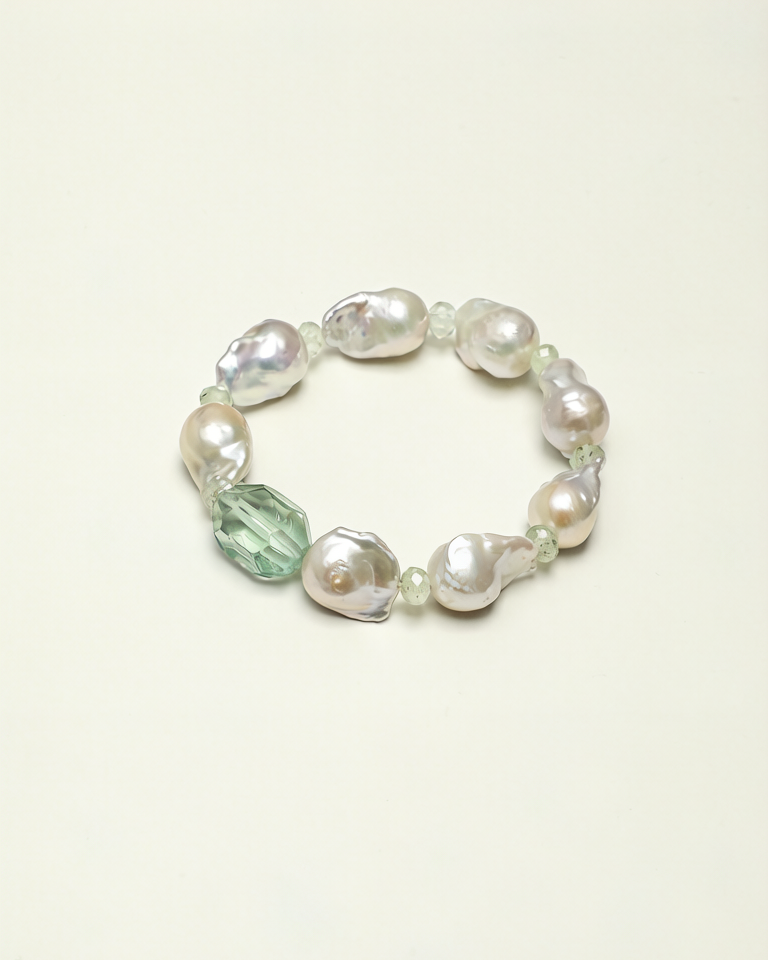 PS2508288-1 SANSUN Green Fluorite Prehnite Pearl Bracelet - Heart Chakra & Emotional Healing - Image 1