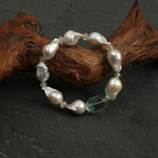 SANSUN Green Fluorite Prehnite Pearl Bracelet - Heart Chakra & Emotional Healing