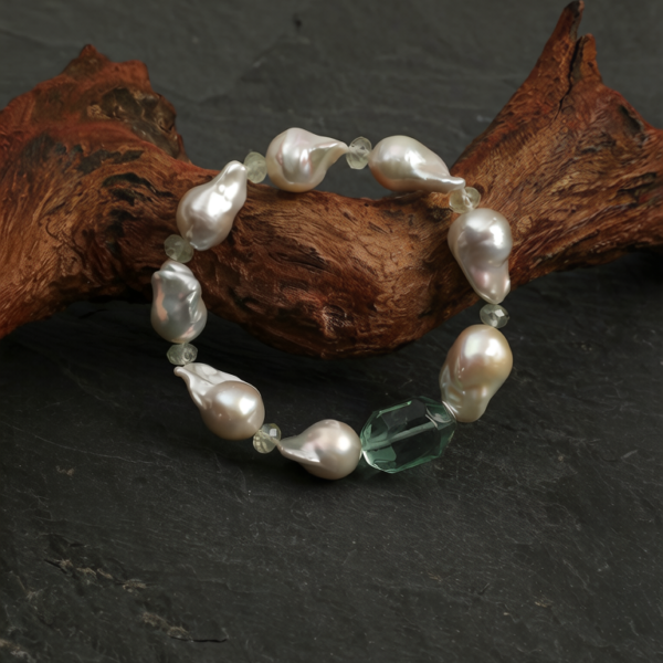 SANSUN Green Fluorite Prehnite Pearl Bracelet - Heart Chakra & Emotional Healing