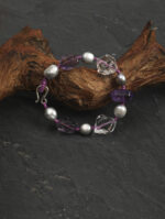 SANSUN Amethyst Clear Quartz Grey Pearl Bracelet - Sleep Aid & Anxiety Relief - Image 2