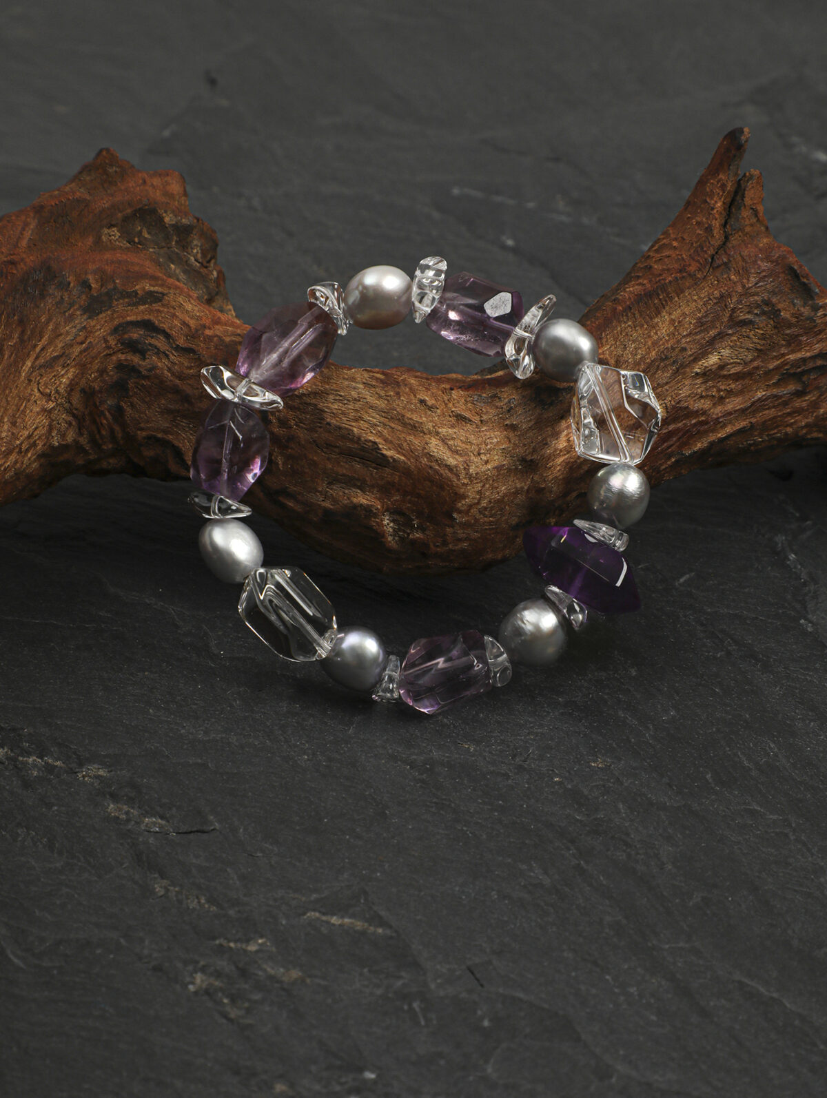 SANSUN Amethyst Clear Quartz Crushed Stone Bracelet - Stress Relief & Spiritual Clarity