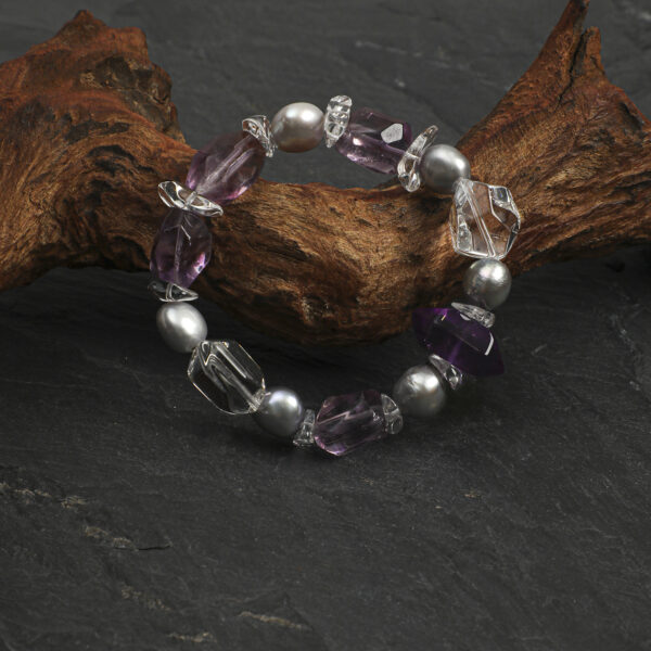 SANSUN Amethyst Clear Quartz Crushed Stone Bracelet - Stress Relief & Spiritual Clarity