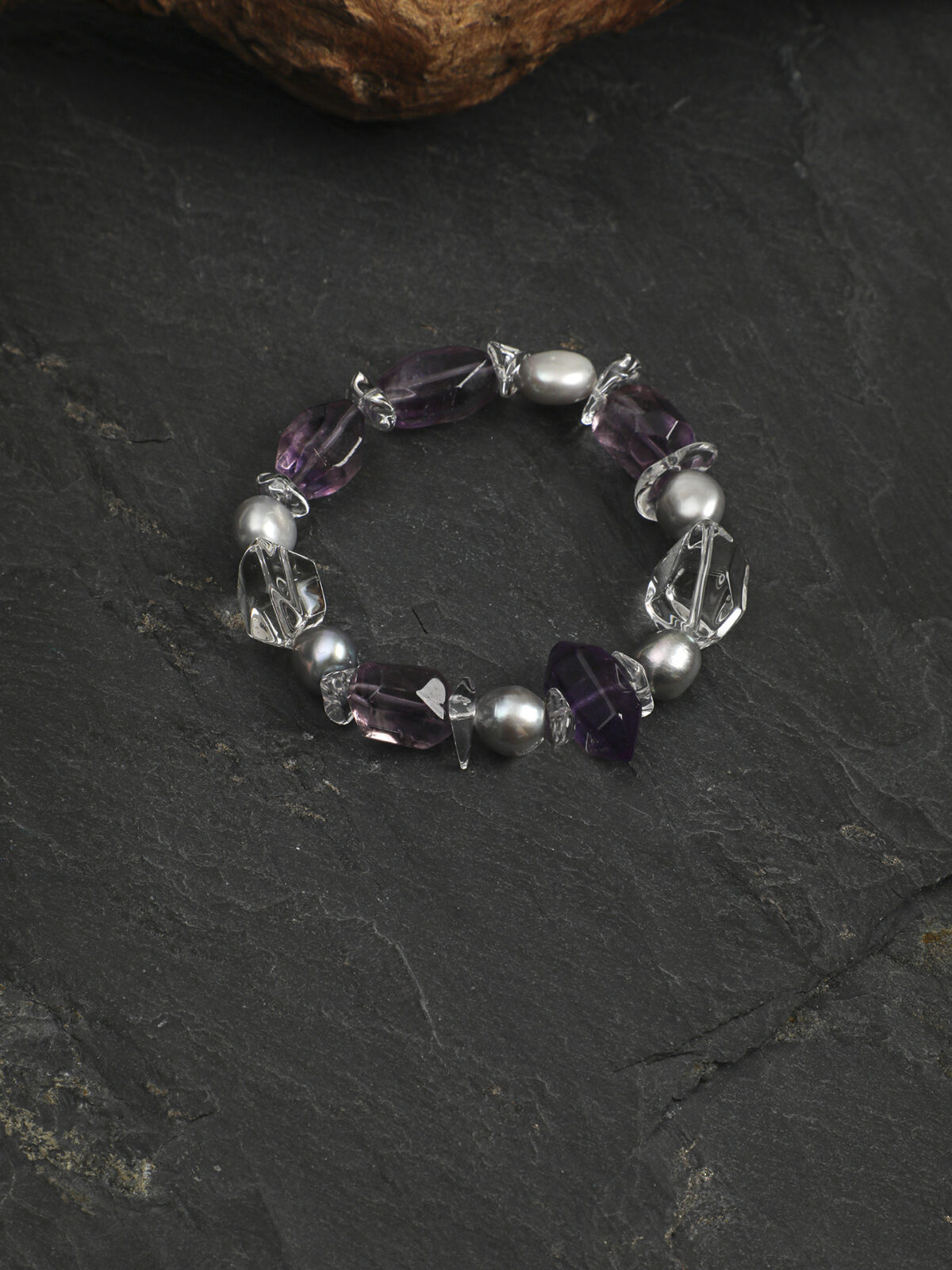 SANSUN Amethyst Clear Quartz Crushed Stone Bracelet - Stress Relief & Spiritual Clarity
