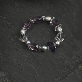 SANSUN Amethyst Clear Quartz Crushed Stone Bracelet - Stress Relief & Spiritual Clarity