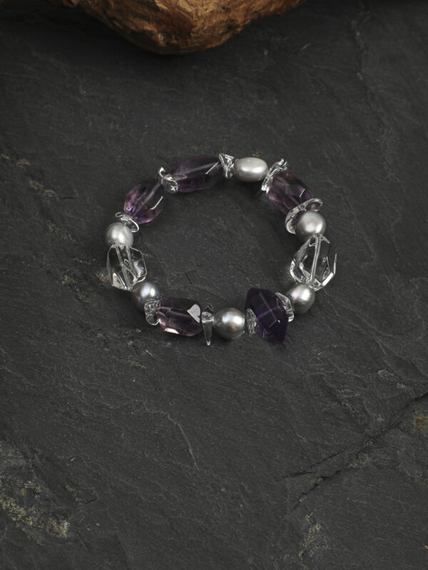 SANSUN Amethyst Clear Quartz Crushed Stone Bracelet - Stress Relief & Spiritual Clarity