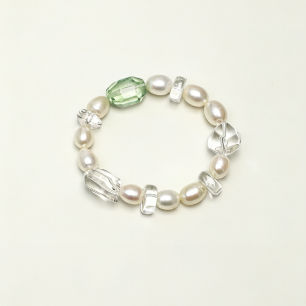 SANSUN Green Fluorite Sakura Quartz Pearl Bracelet - Focus & Mental Clarity