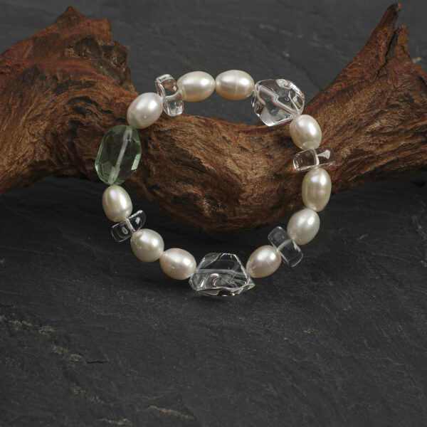 SANSUN Green Fluorite Sakura Quartz Pearl Bracelet - Focus & Mental Clarity