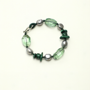 SANSUN Malachite Green Fluorite Grey Pearl Bracelet - Detox & Heart Healing