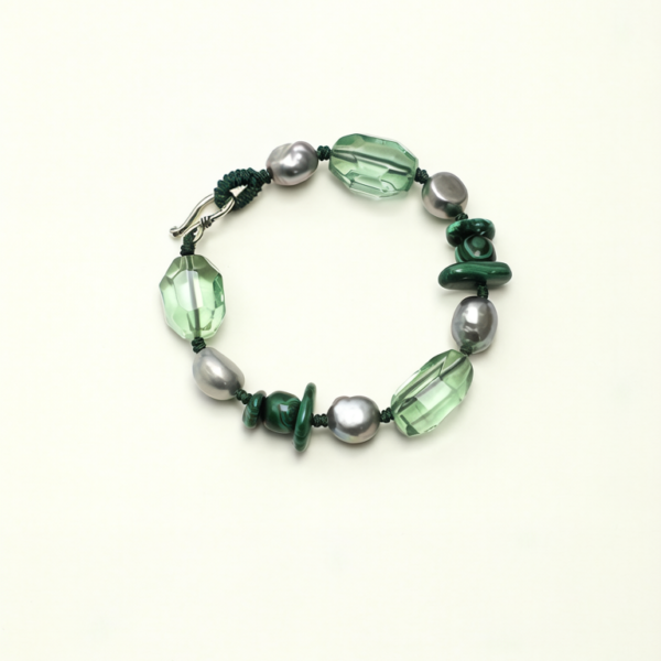 SANSUN Malachite Green Fluorite Grey Pearl Bracelet - Detox & Heart Healing