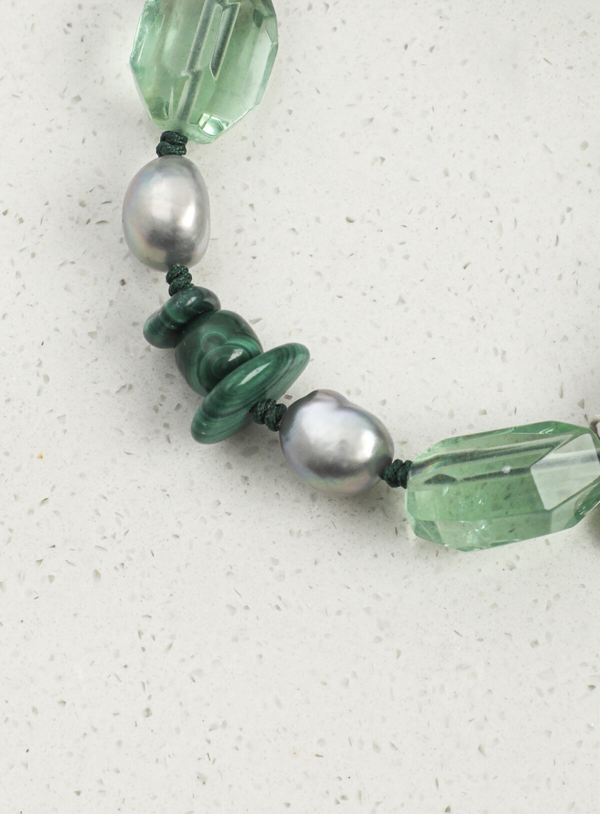 SANSUN Malachite Green Fluorite Grey Pearl Bracelet - Detox & Heart Healing