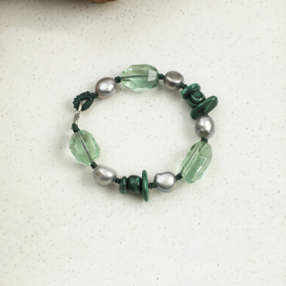 SANSUN Malachite Green Fluorite Grey Pearl Bracelet - Detox & Heart Healing