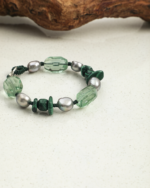 SANSUN Malachite Green Fluorite Grey Pearl Bracelet - Detox & Heart Healing - Image 4