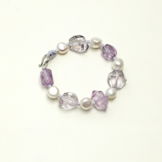 SANSUN Amethyst Clear Quartz Pearl Bracelet - Daily Spiritual Protection