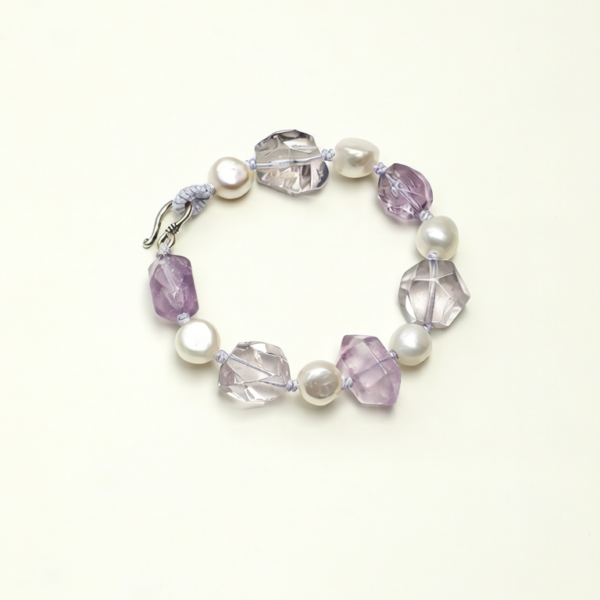 SANSUN Amethyst Clear Quartz Pearl Bracelet - Daily Spiritual Protection