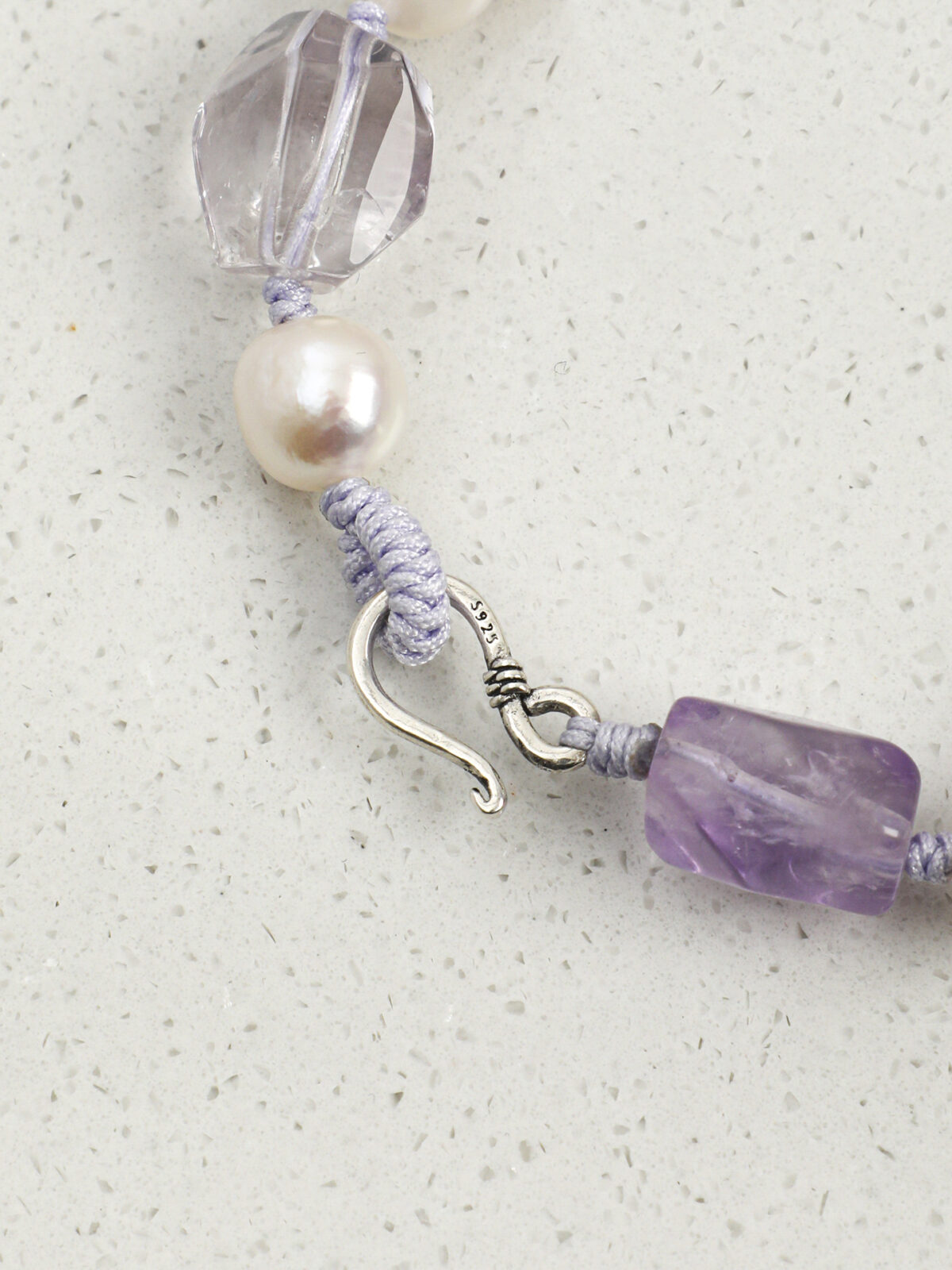 SANSUN Amethyst Clear Quartz Pearl Bracelet - Daily Spiritual Protection