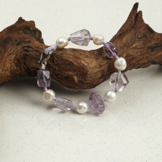 SANSUN Amethyst Clear Quartz Pearl Bracelet - Daily Spiritual Protection