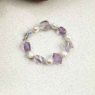 SANSUN Amethyst Clear Quartz Pearl Bracelet - Daily Spiritual Protection