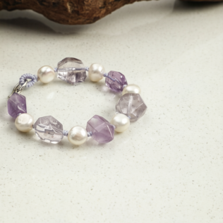 SANSUN Amethyst Clear Quartz Pearl Bracelet - Daily Spiritual Protection