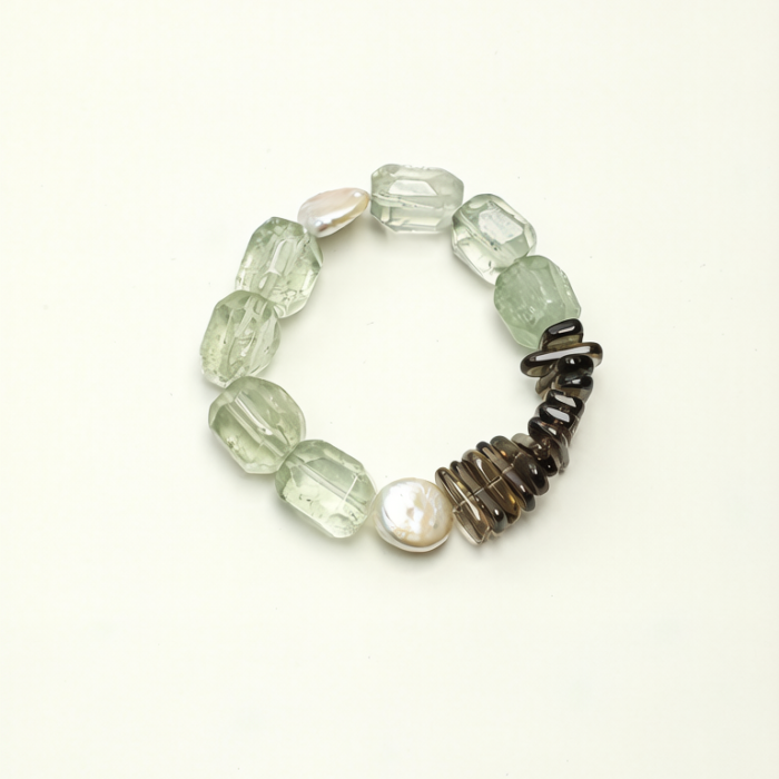 SANSUN Green Quartz Smoky Quartz Teardrop Pearl Bracelet - Heart Chakra & Grounding