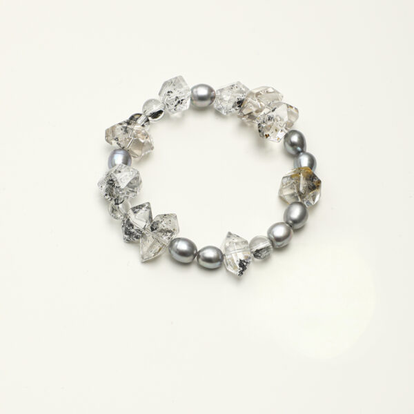 SANSUN Black Obsidian Grey Rice Pearl Bracelet - Minimalist Protection