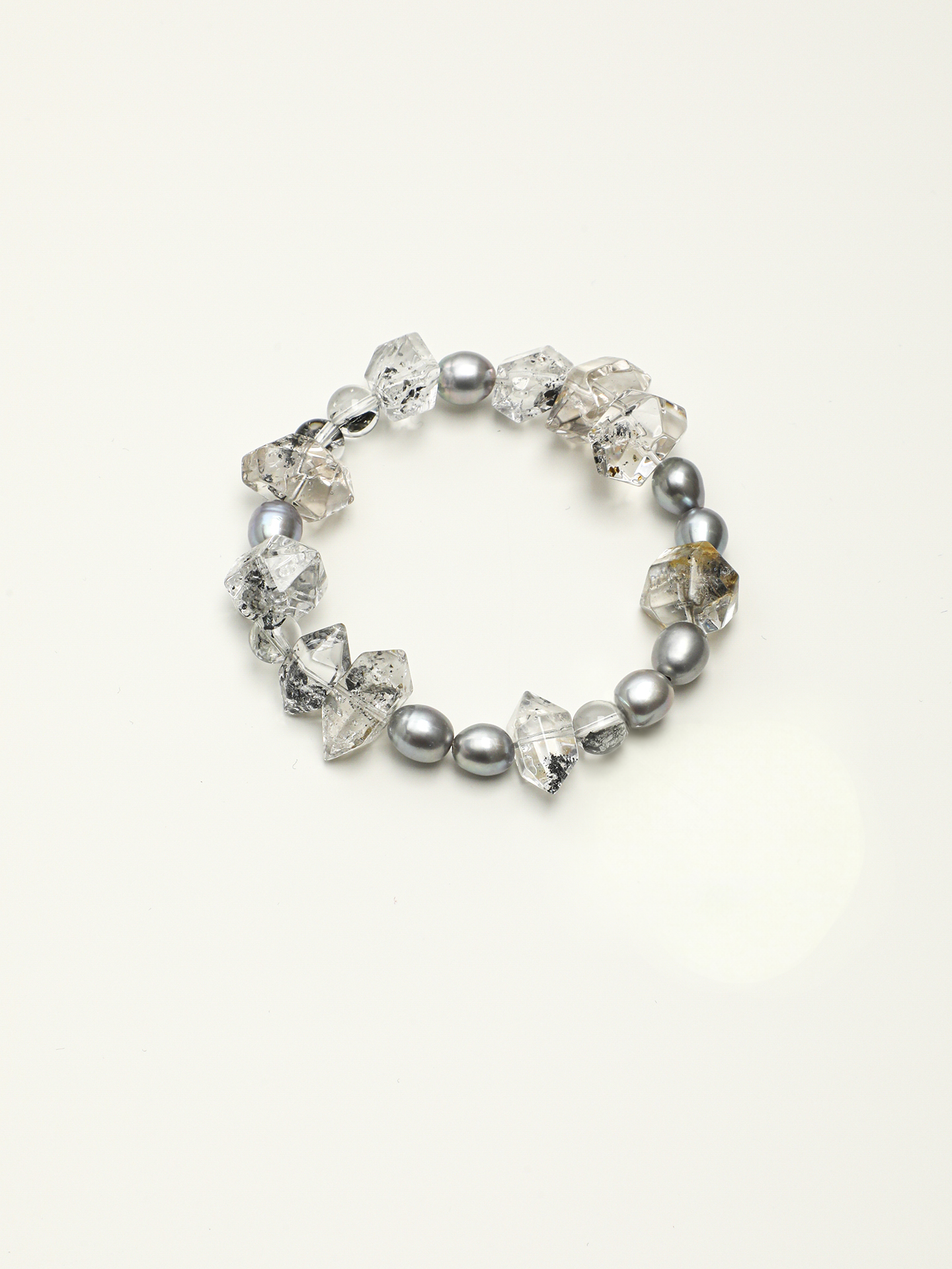 PS2508309-1 SANSUN Black Obsidian Grey Rice Pearl Bracelet - Minimalist Protection - Image 1