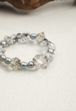 SANSUN Black Obsidian Grey Rice Pearl Bracelet - Minimalist Protection - Image 2