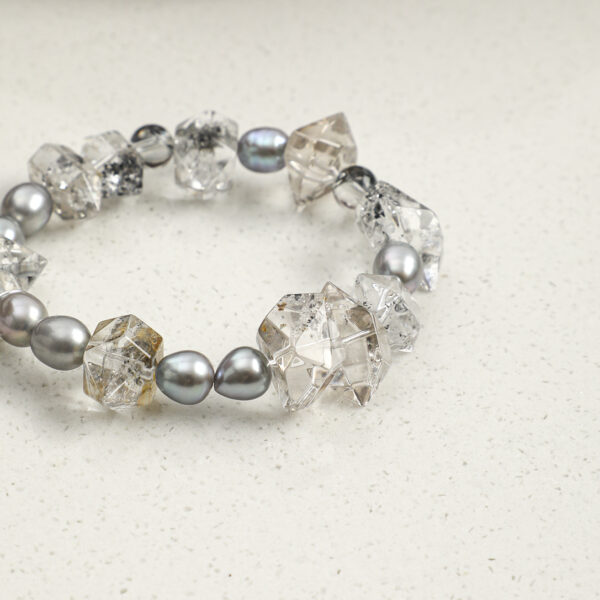 SANSUN Black Obsidian Grey Rice Pearl Bracelet - Minimalist Protection