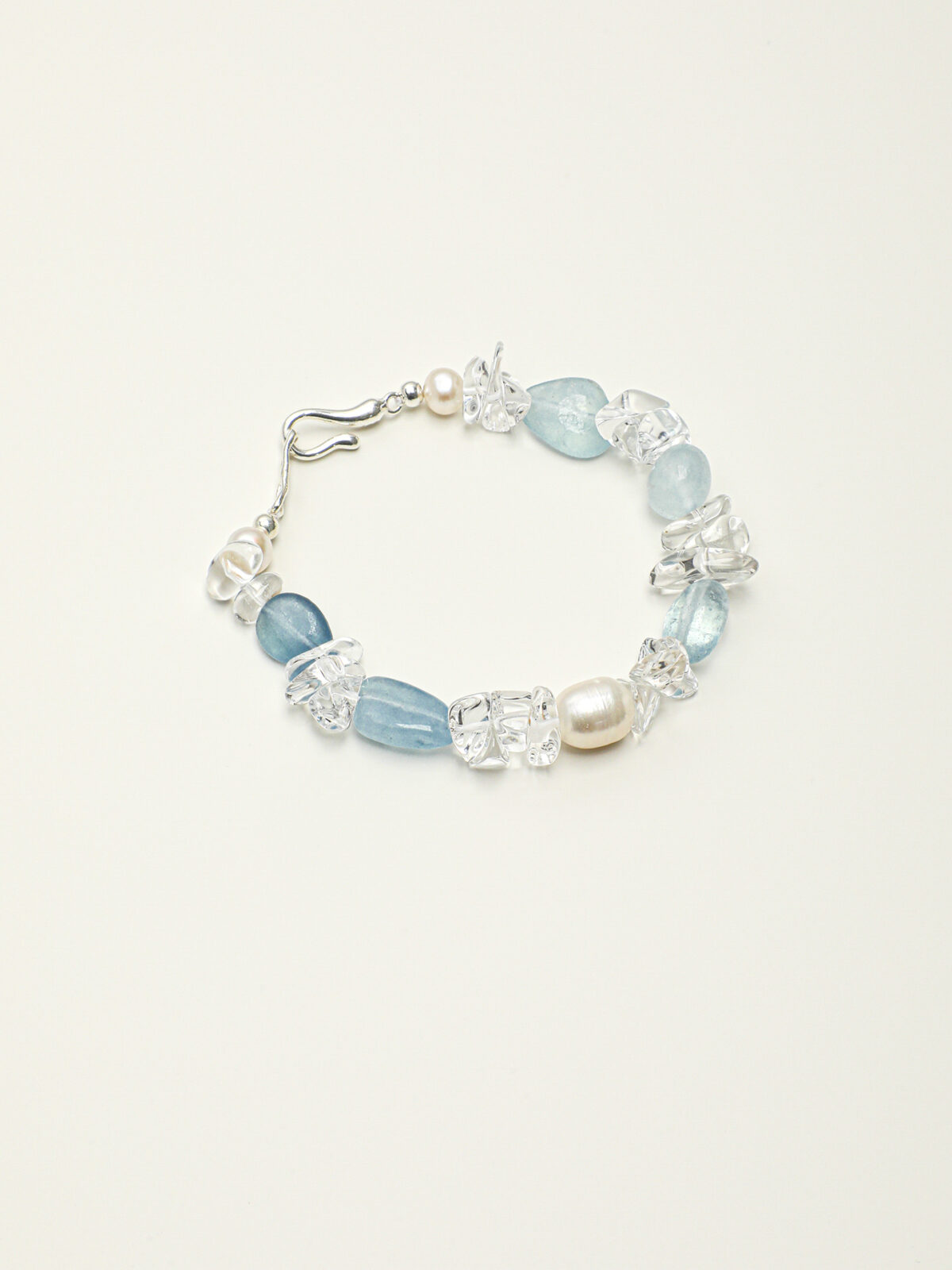SANSUN Aquamarine Clear Quartz Crushed Ice Bracelet - Throat Chakra & Daily Calm