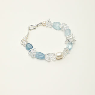 SANSUN Aquamarine Clear Quartz Crushed Ice Bracelet - Throat Chakra & Daily Calm