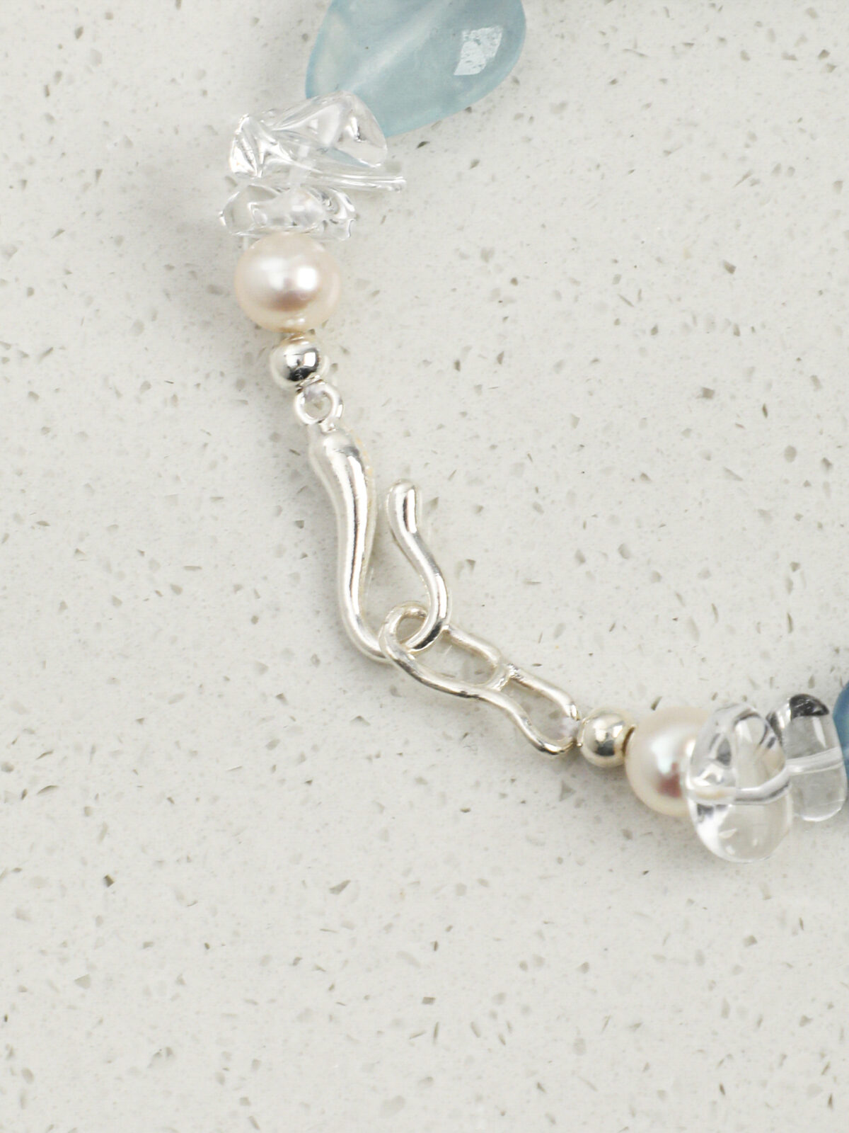 SANSUN Aquamarine Clear Quartz Crushed Ice Bracelet - Throat Chakra & Daily Calm