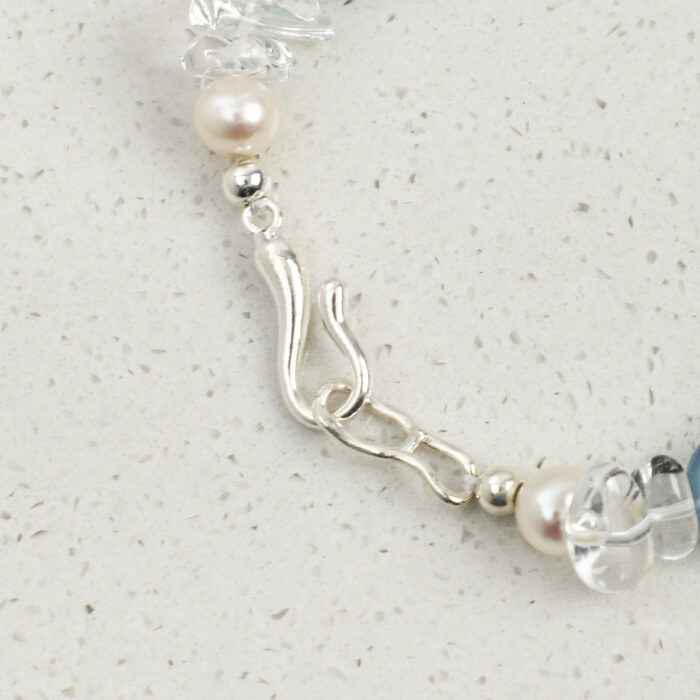 SANSUN Aquamarine Clear Quartz Crushed Ice Bracelet - Throat Chakra & Daily Calm - Image 6