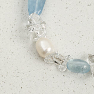 SANSUN Aquamarine Clear Quartz Crushed Ice Bracelet - Throat Chakra & Daily Calm