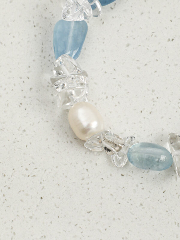 SANSUN Aquamarine Clear Quartz Crushed Ice Bracelet - Throat Chakra & Daily Calm