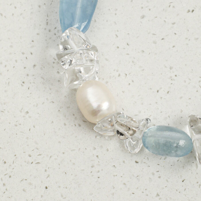 SANSUN Aquamarine Clear Quartz Crushed Ice Bracelet - Throat Chakra & Daily Calm - Image 5
