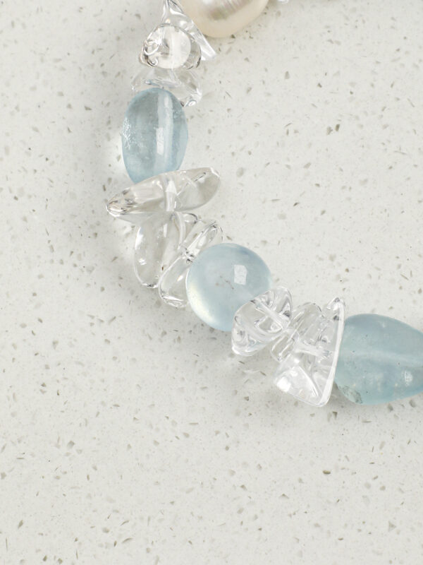 SANSUN Aquamarine Clear Quartz Crushed Ice Bracelet - Throat Chakra & Daily Calm