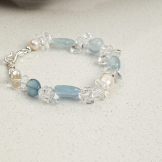SANSUN Aquamarine Clear Quartz Crushed Ice Bracelet - Throat Chakra & Daily Calm