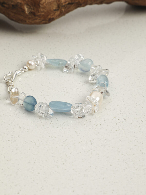 SANSUN Aquamarine Clear Quartz Crushed Ice Bracelet - Throat Chakra & Daily Calm