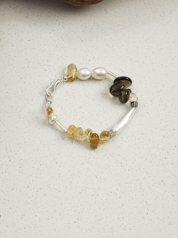 SANSUN Citrine Smoky Quartz Rice Pearl Bracelet - Wealth Manifestation & Success