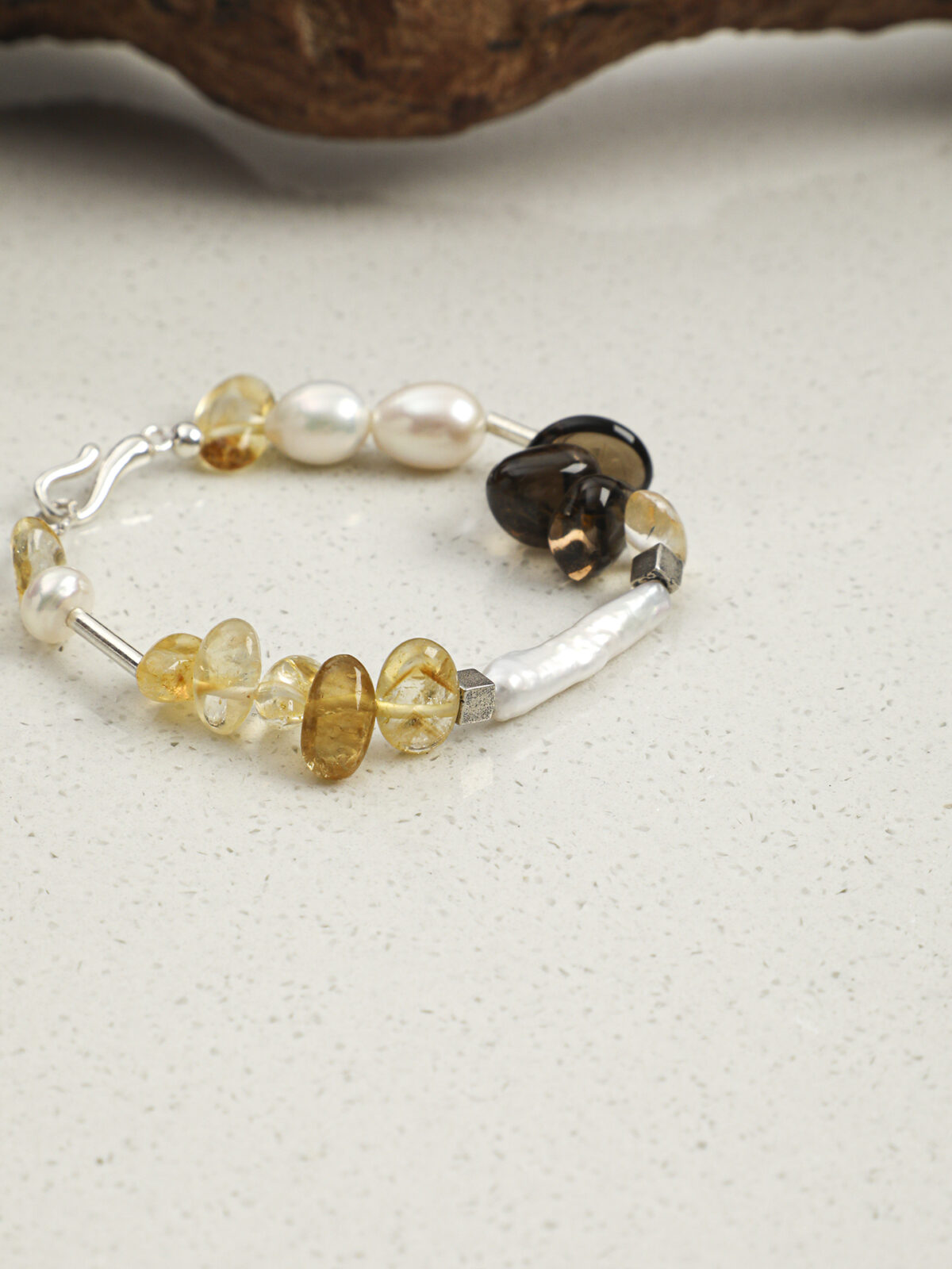 SANSUN Citrine Smoky Quartz Rice Pearl Bracelet - Wealth Manifestation & Success
