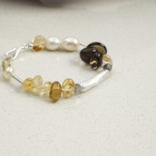 SANSUN Citrine Smoky Quartz Rice Pearl Bracelet - Wealth Manifestation & Success