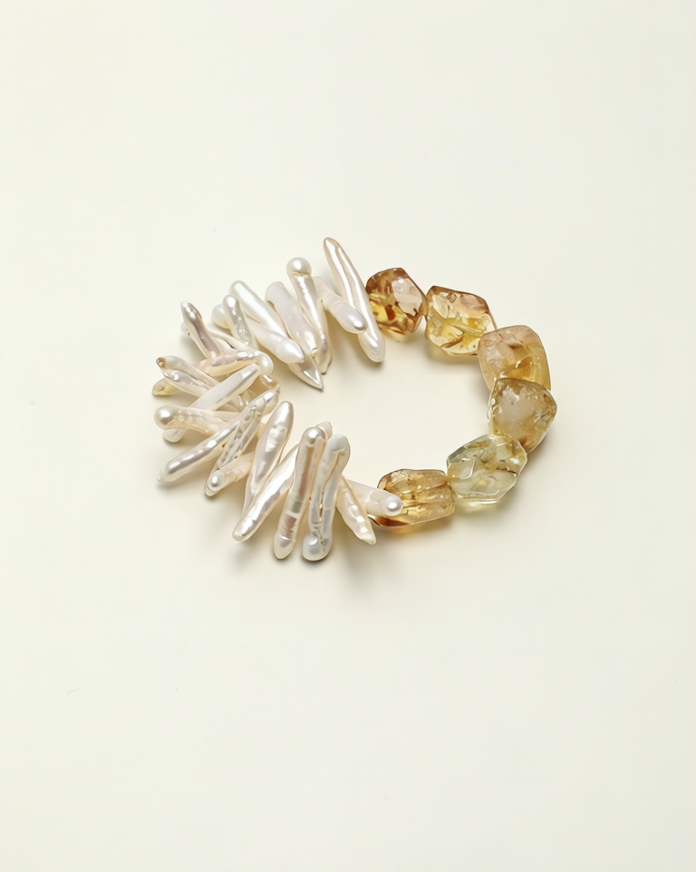 PS2508317-1 SANSUN Citrine Baroque Tooth Pearl Bracelet - Creativity & Optimism Minimalist - Image 1