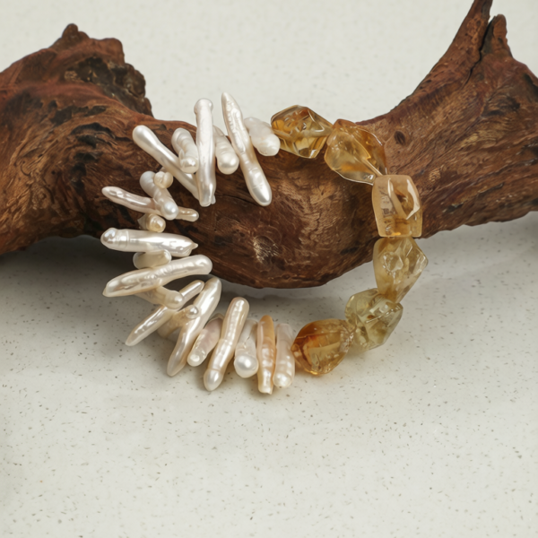 SANSUN Citrine Baroque Tooth Pearl Bracelet - Creativity & Optimism Minimalist