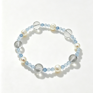 Aquamarine & Freshwater Pearl Crystal Bracelet