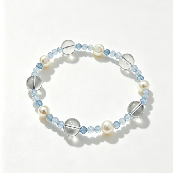 Aquamarine & Freshwater Pearl Crystal Bracelet