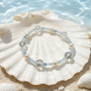 Aquamarine & Freshwater Pearl Crystal Bracelet