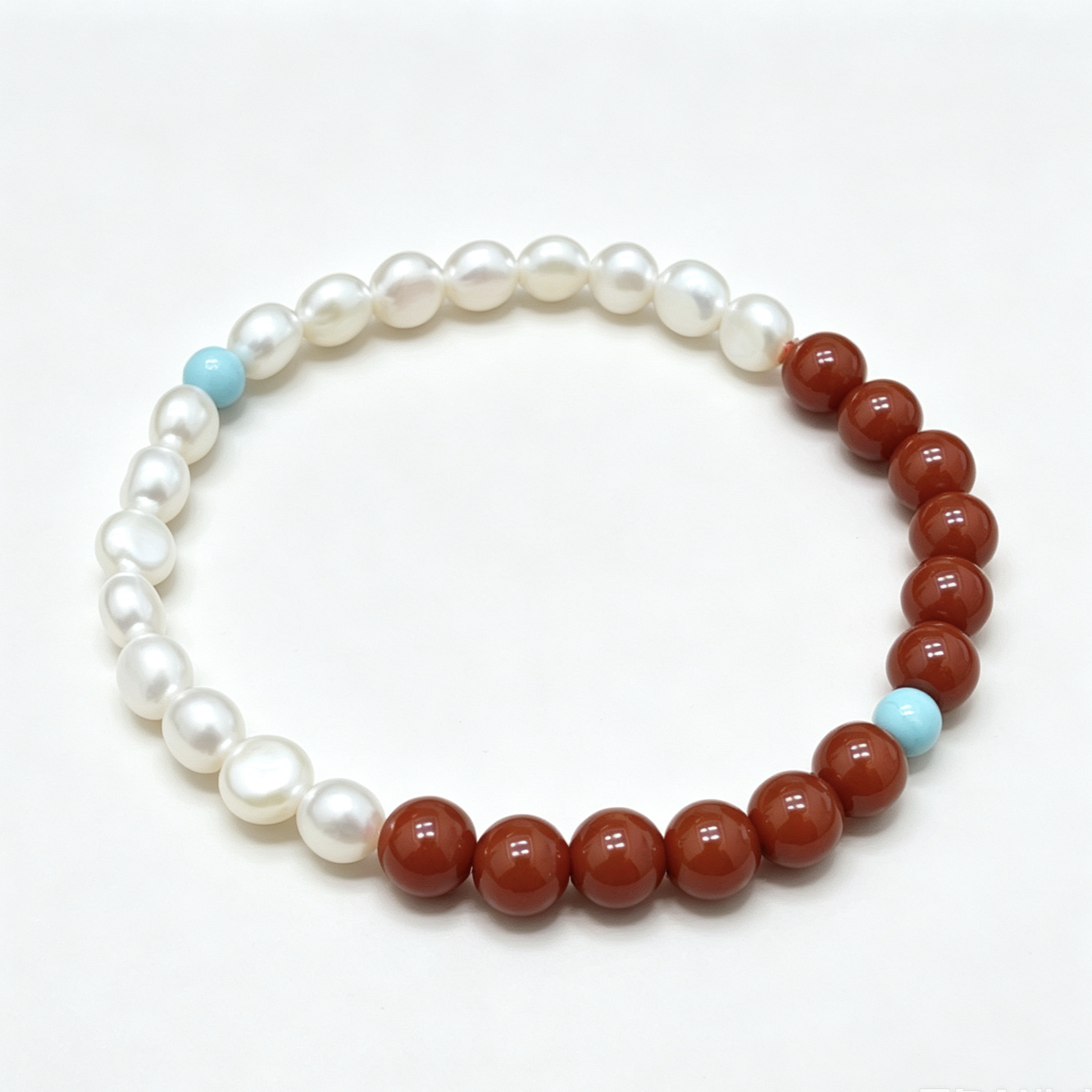 sansun-crystal-bracelet-Chinese-style1 Chinese Style Contrast Beaded Bracelet - Freshwater Pearl, Red Agate & Turquoise - Image 1