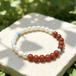Chinese Style Contrast Beaded Bracelet - Freshwater Pearl, Red Agate & Turquoise - Image 3