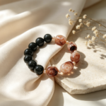 Contrast Crystal Bracelet – Red Hematoid Quartz, Green Hair Crystal & Freshwater Pearl - Image 2